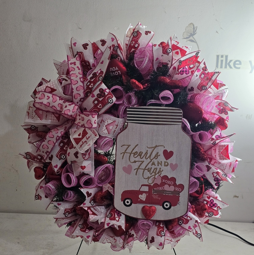 Valentine's Day Wreath with Pink and Red Accents